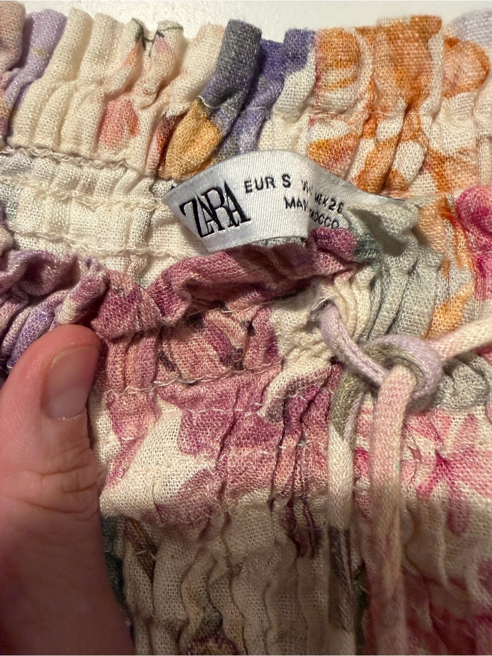 Zara Pastel Floral Smocked Ruffle Shorts - White, Pink, Purple, Yellow, Green - Picture 7 of 8